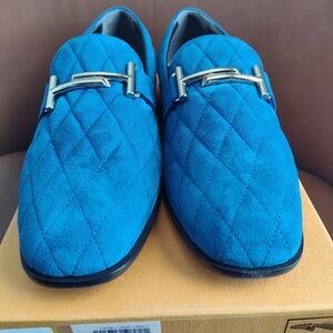 Tod's Blue Quilted Moccasins with Silver Accents